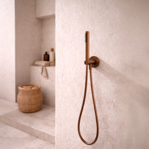 Kit de ducha con soporte mural tubo flexible acero inoxidable 316L oro rosa