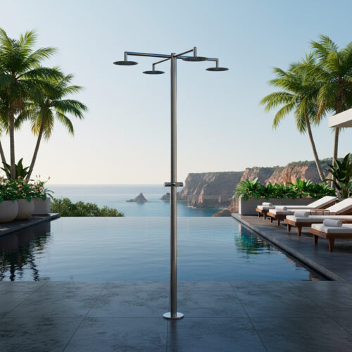 Ducha Exterior De Agua Fría 4 Rociadores Sined Inox Idra 4t