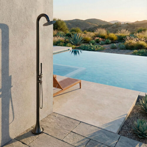 Ducha exterior color canna di fucile en acero inoxidable 316L con dos entradas de agua