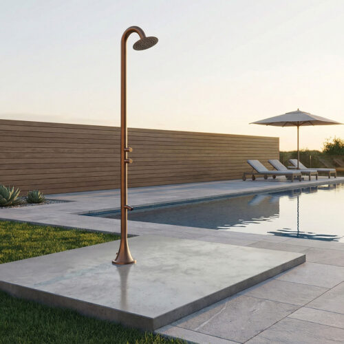 Ducha exterior temporizada oro rosa acero inox 316L agua fría piscina-jardín