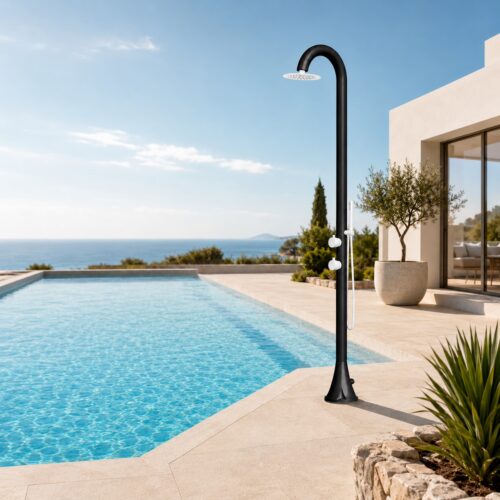 Ducha exterior blanca y negra en acero inox 316L agua fría y caliente