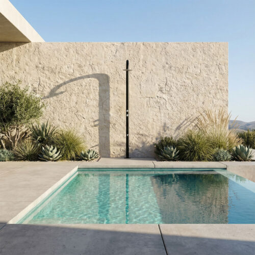 Ducha negra y acero inoxidable AISI 316L para piscina con mezclador y lavapies