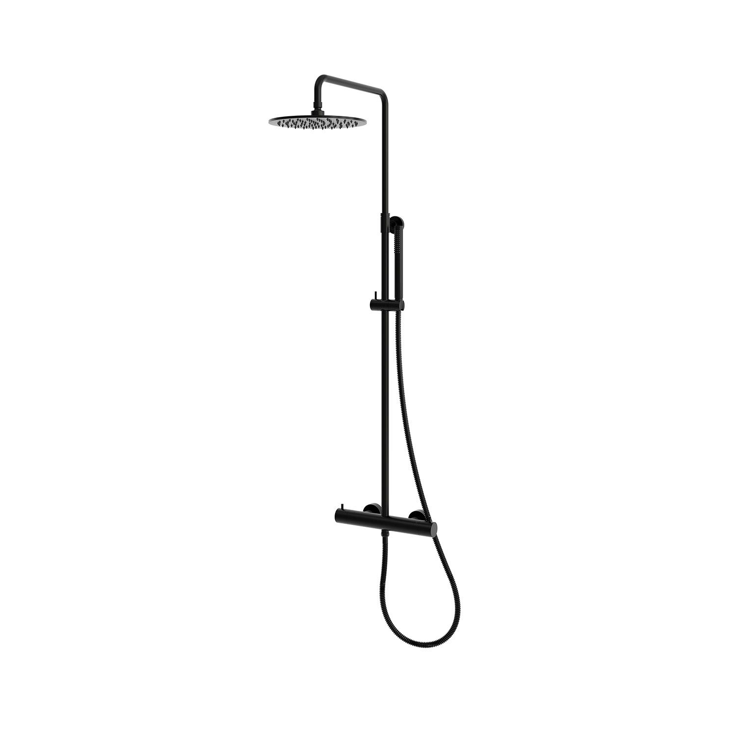 Ducha de pared negra en acero inoxidable 316L con termostato y rociador de 25 cm - Imagen 2