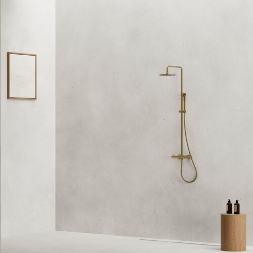 Columna de ducha oro en acero inoxidable 316L con termostato para interior y exterior