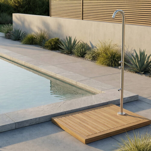 Ducha exterior inox 316L para agua fre237 a doble salida inox acero inoxidable