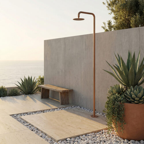 Ducha exterior oro rosa acero inox AISI 316L agua fría 1-2 Ø25 cm