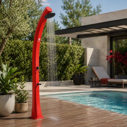 SINED ducha solar roja 40L 226cm latón antical exterior