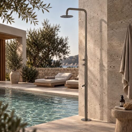 Ducha exterior acero inoxidable AISI 316L color canna di fucile con doble temporizador