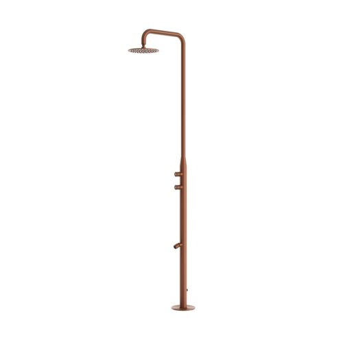 Ducha exterior acero inoxidable 316L oro rosa con doble temporizador y cabezal 25 cm
