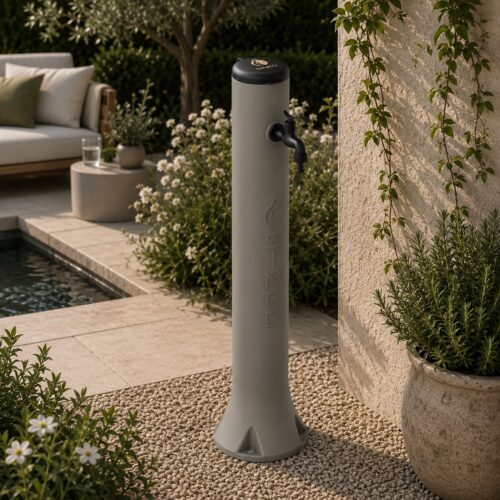 Fuente exterior gris topo de polietileno HDPE 100 cm con gancho para manguera