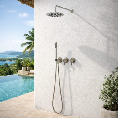 Kit ducha empotrable pared inox acero inoxidable 316L rociador 25 cm