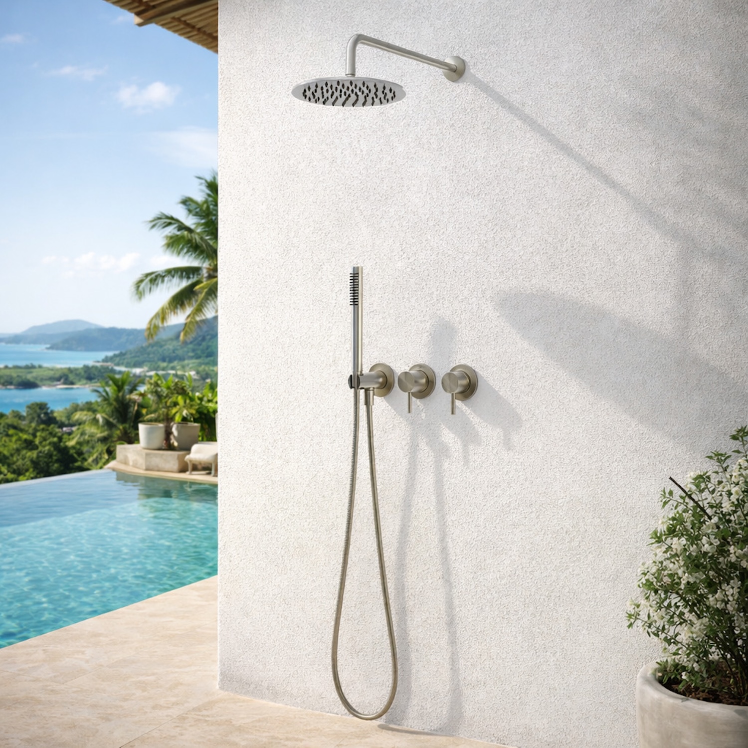 Kit ducha empotrable pared inox acero inoxidable 316L rociador 25 cm