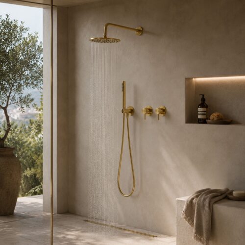Kit ducha empotrado pared 25 cm oro rosa acero inoxidable 316L