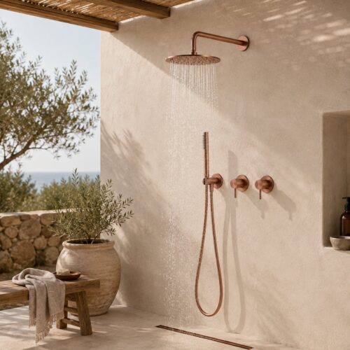 Kit de ducha empotrado a pared 30 cm oro rosa acero inox 316L