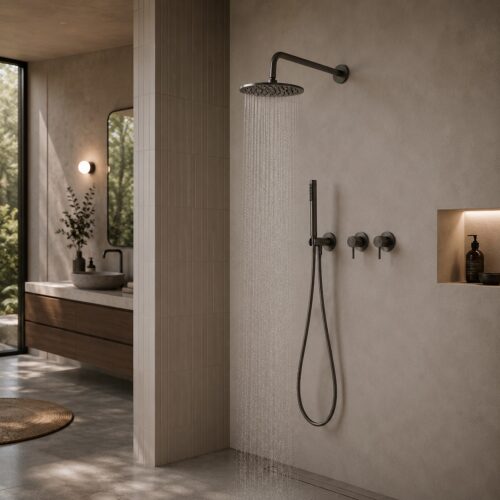 Kit de ducha empotrado a pared 25 cm gun metal acero inox 316L
