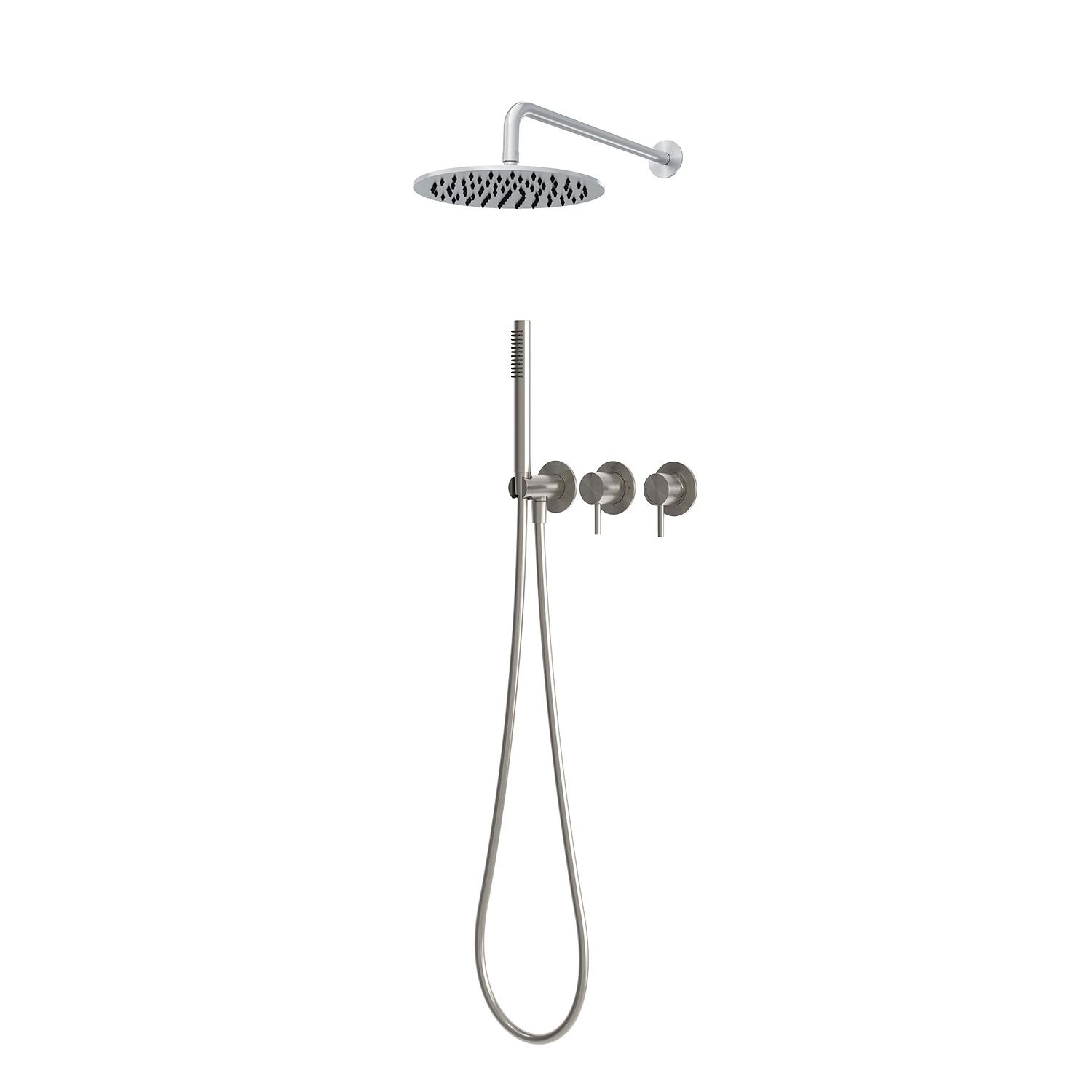 Kit de ducha empotrado para pared agua fría acero inoxidable 316L plateado