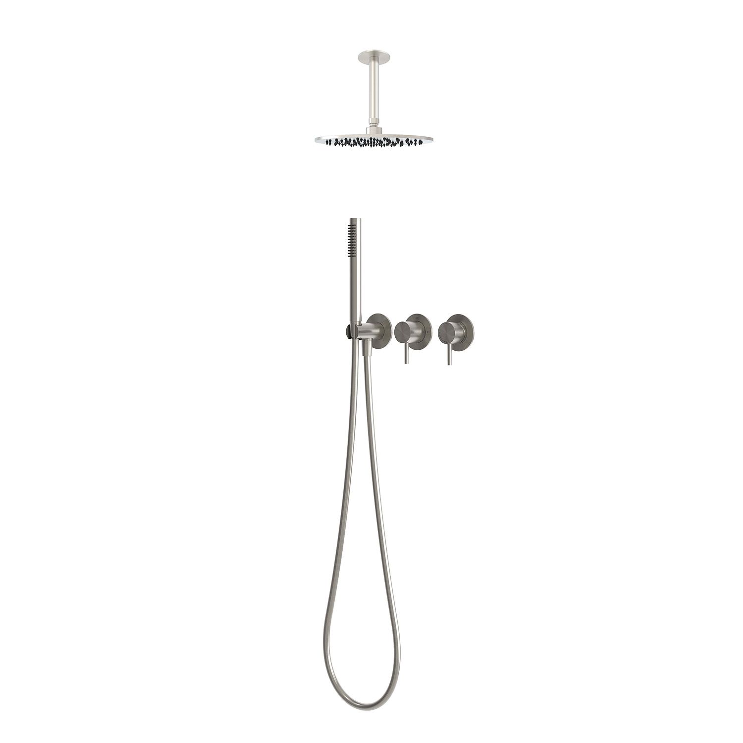 Kit de ducha empotrado pared-techo agua fría 25 cm inox plateado 316L - Imagen 2