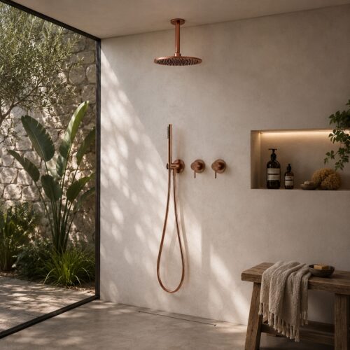 Kit de ducha empotrado pared 25 cm oro rosa acero inoxidable 316L
