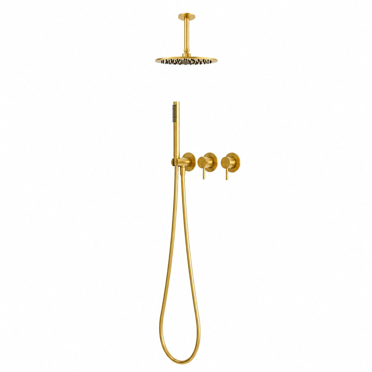 Kit ducha a techo corto 30 cm oro acero inoxidable 316L agua fría
