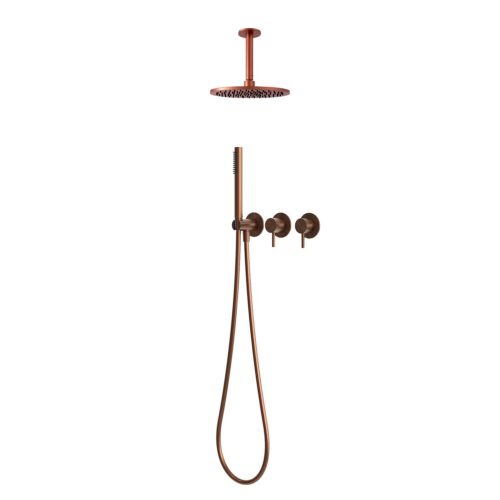 Kit ducha techo corto 25 cm oro rosa acero inox 316L con mezclador y ducha mano