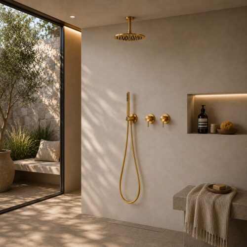 Kit ducha techo corto 25 cm oro acero inoxidable 316L
