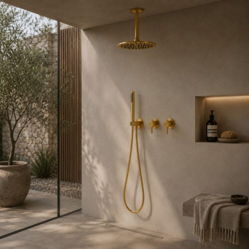 Kit de ducha a techo 30 cm oro acero inoxidable 316L resistente corrosión