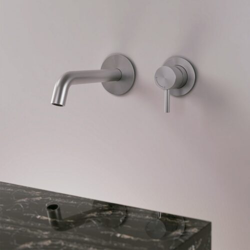 Kit de Grifería de Pared Inox Satinado en Acero 316L para Interiores y Exteriores