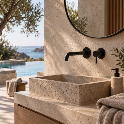 Kit mezclador y cano mural negro de acero inoxidable 316L para lavabo