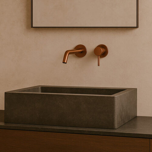 Kit de grifo y boquilla de pared en acero inoxidable 316L color oro rosa