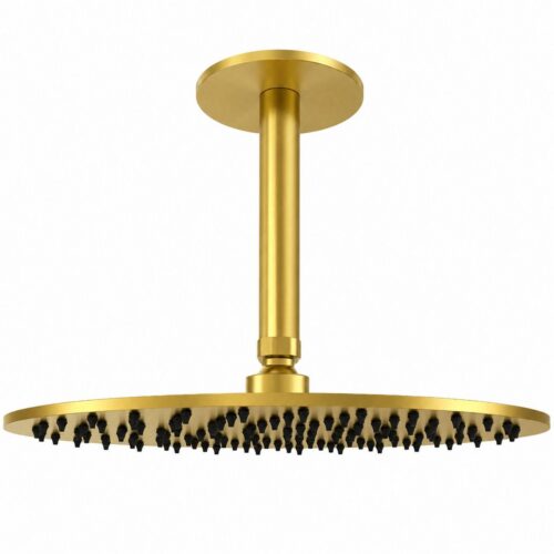 Kit brazo y rociador de ducha a techo 30 cm oro acero inox 316L