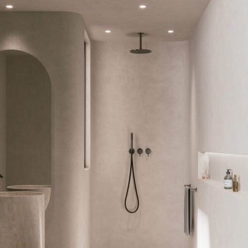 Kit Ducha de Techo Inox Satinado Acero 316L 25cm Instalación Interior-Exterior