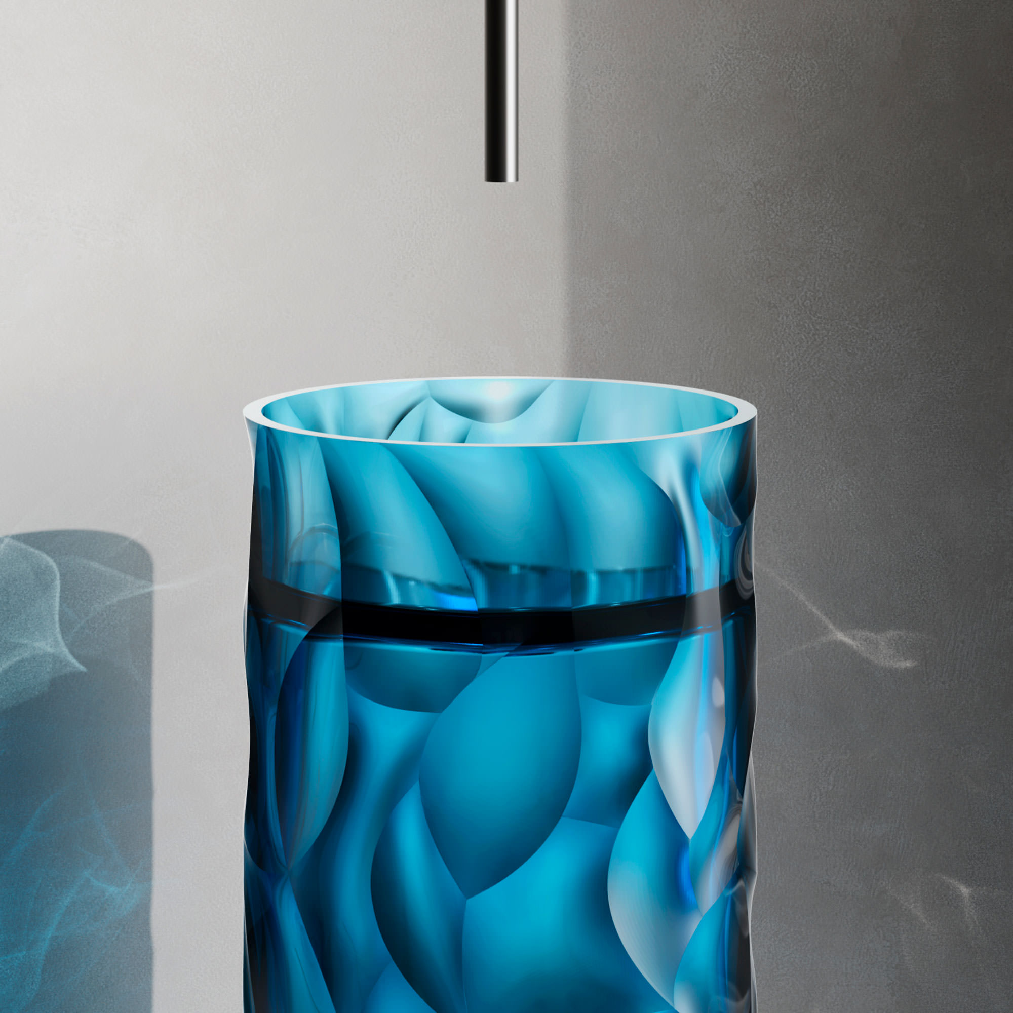 Lavabo independiente azul en resina transparente alta resistencia 90x45 cm - Imagen 3