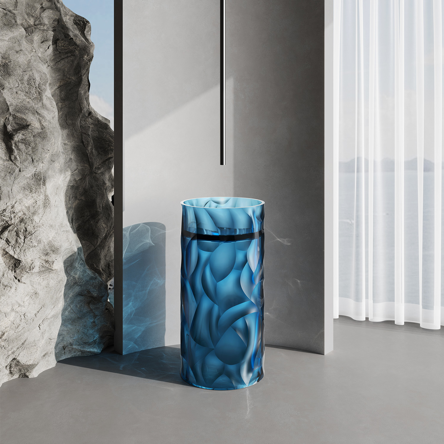 Lavabo independiente azul en resina transparente alta resistencia 90x45 cm