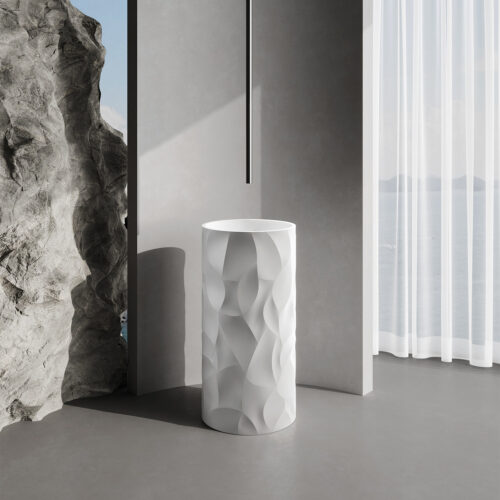 Lavabo independiente blanco de resina alta resistencia 90x45 cm estilo moderno