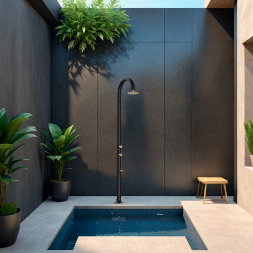 Ducha aluminio negro y oro interiorexterior agua caliente y fría