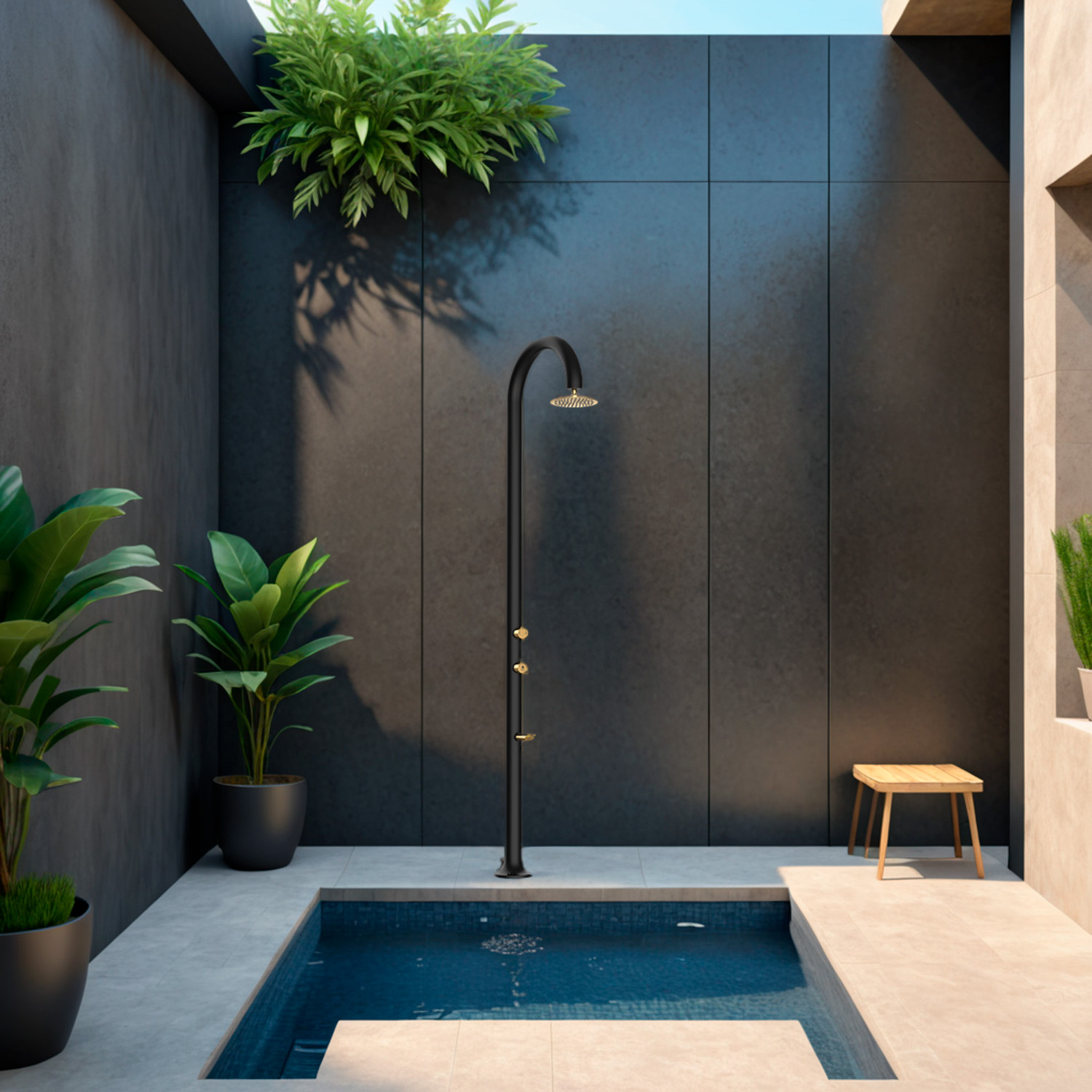 Duchas de aluminio para piscinas con lavapiés