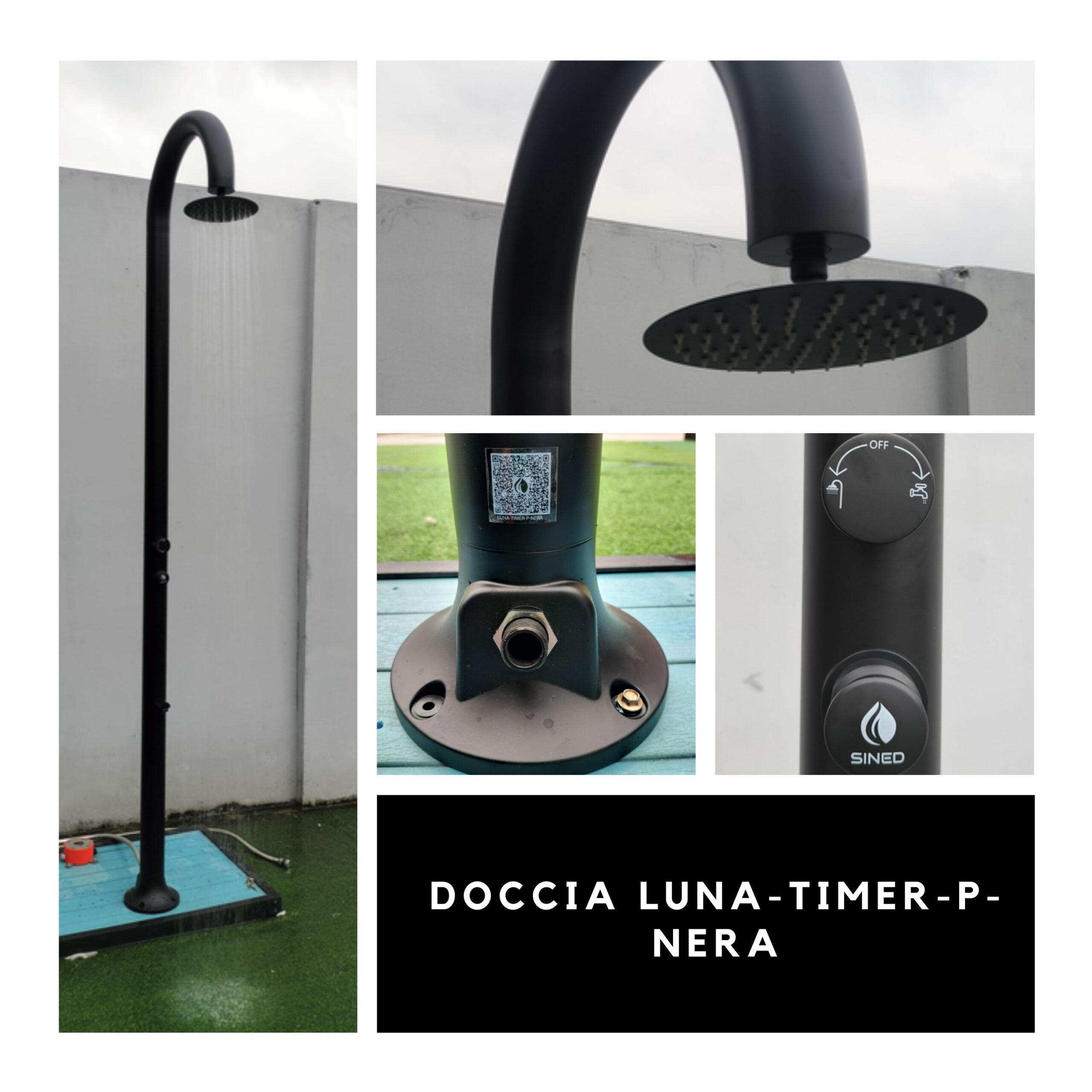 Ducha negra de aluminio con temporizador lavapies y doble entrada de agua - Imagen 5