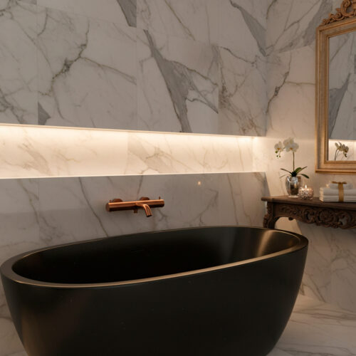 Mezclador de bano y ducha acero inoxidable 316L oro rosa interior y exterior