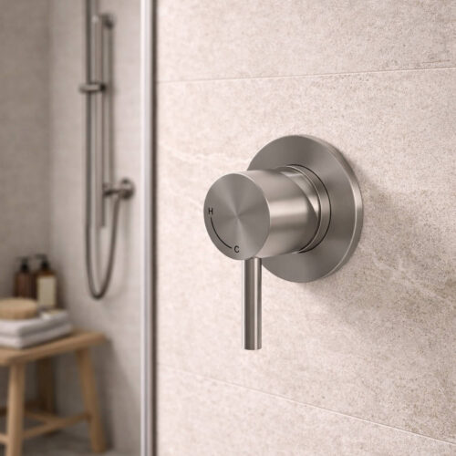 Mezclador de bano en acero inox 316L satinado ideal para interiores y exteriores