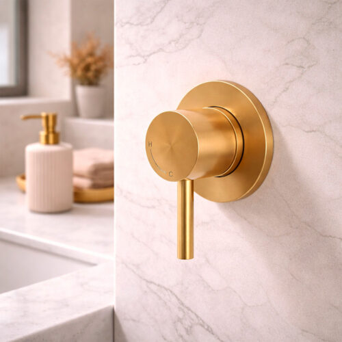 Mezclador de pared color oro en acero inoxidable 316L para bano