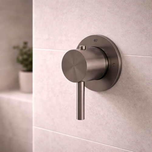 Grifo termostático empotrado de acero 316L náutico color oro rosa con cano fucile