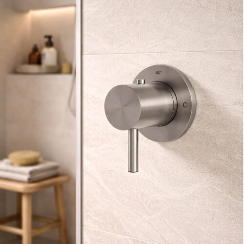 Mezclador termostático de ducha en acero inoxidable cepillado duradero y moderno