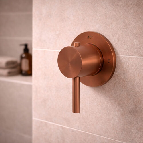 Grifo termostático mural de acero inoxidable 316L en color oro rosa