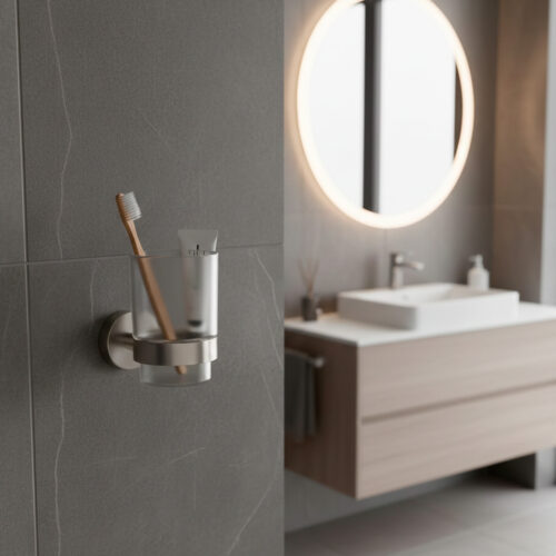 Portavasos individual de acero inoxidable 316L satinado para bano y exteriores
