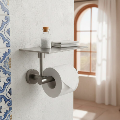 Porta rollo papel higienico inox satinada color cana de fusil en acero resistente