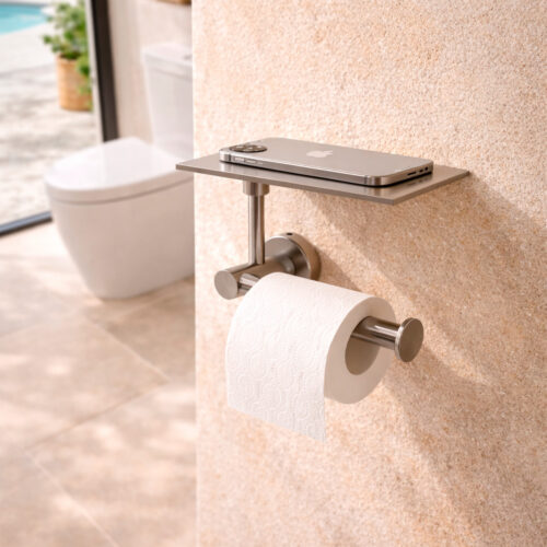 Portarrollos de acero 316L satinado con estante para bano moderno