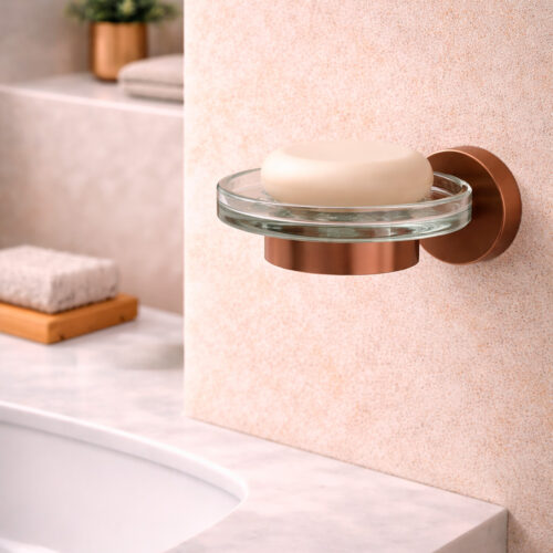 Porta jabon de pared en acero 316L color oro rosa para interiores y exteriores
