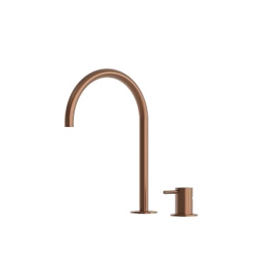 Grifo mezclador de lavabo 2 orificios cano alto acero inox 316L oro rosa