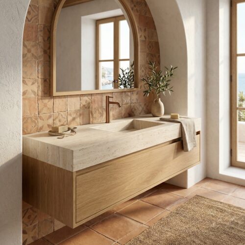 Grifo mezclador para lavabo en acero 316L color oro rosa resistente y moderno
