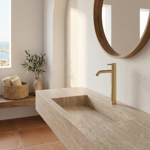 Grifo mezclador lavabo color oro en acero inoxidable 316L resistente y duradero